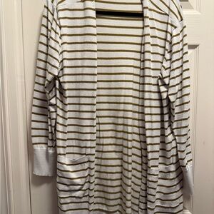 Nine West White and Olive Striped Cardigan